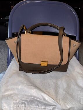 Celine Medium Trapeze Bag in Suede with Textured Detail and Leather
